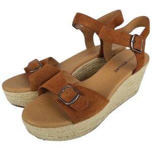 Lucky Brand Naveah Camel Brown Leather Platform Espadrille Women's Size 11